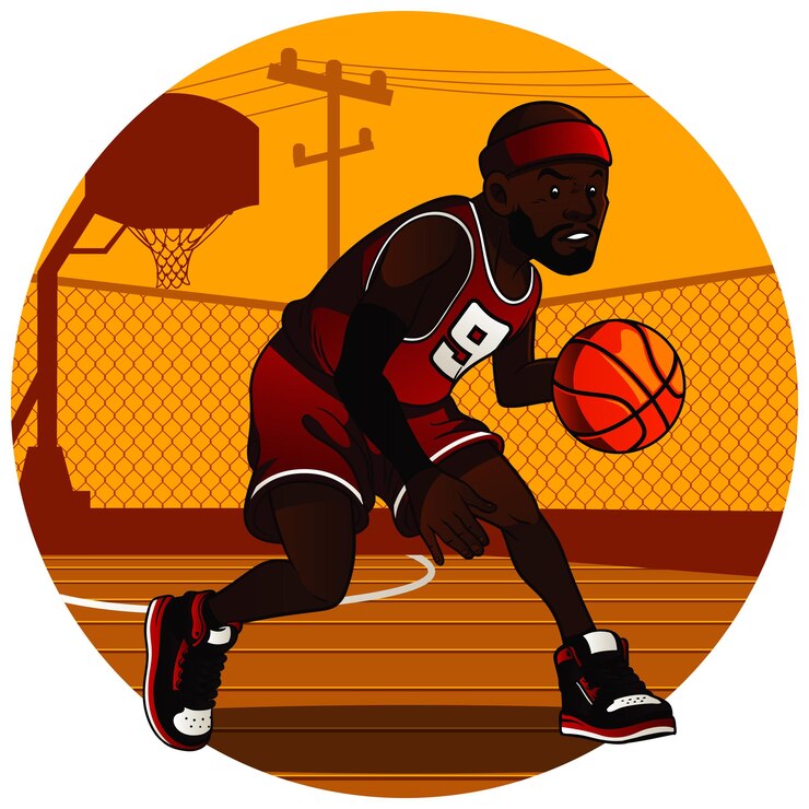 Vector african man in his 20s playing basketball
