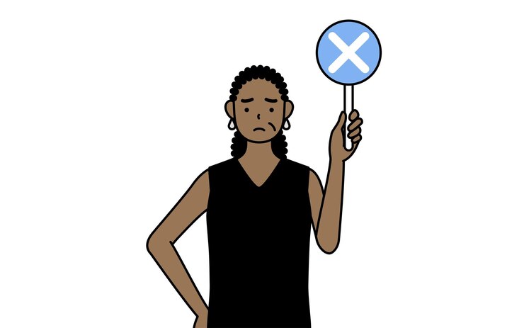 Vector africanamerican senior woman holding a placard with an x indicating incorrect answer