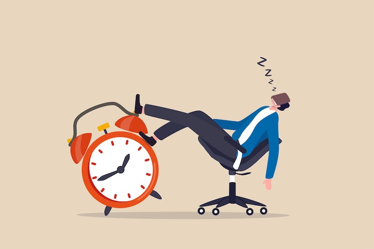 Vector afternoon slump, laziness and procrastination postpone work to do later