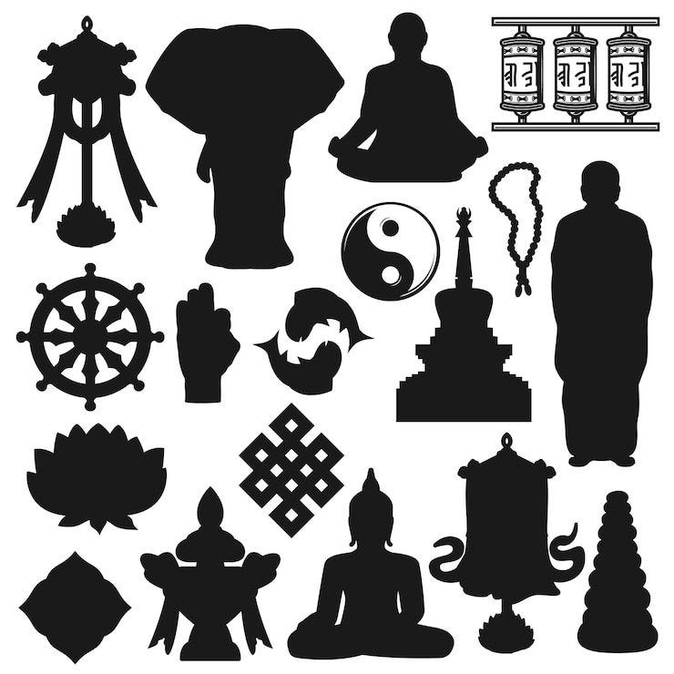 Vector agama buddha, simbol meditasi buddhis