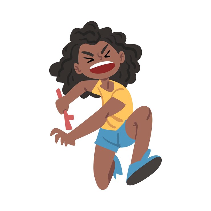 Vector aggressive african american girl bad child behavior cartoon style vector illustration on white background