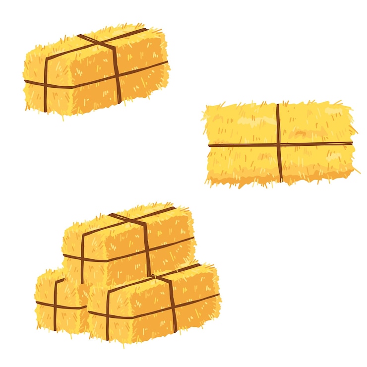 Vector agricultural haycock in cartoon flat style rural hay rolled stack dried farm haystack vector illustration of fodder straw