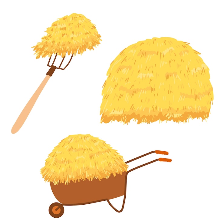 Vector agricultural haycock in cartoon flat style rural hay rolled stack dried farm haystack vector illustration of fodder straw