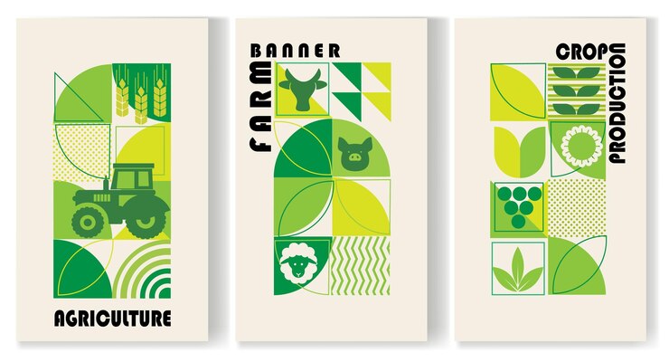 Agriculture farm harvest agronomy a set of templates with geometric design with copy space