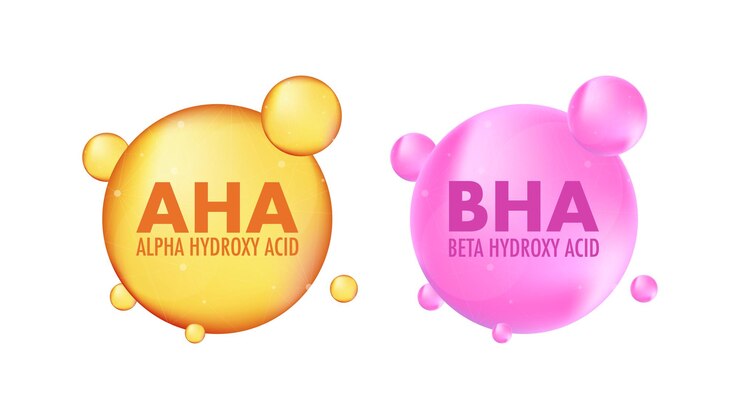 AHA dan BHA Alpha hydroxy acid dan beta hydroxy acid Dermal dan beauty Ilustrasi stok vektor