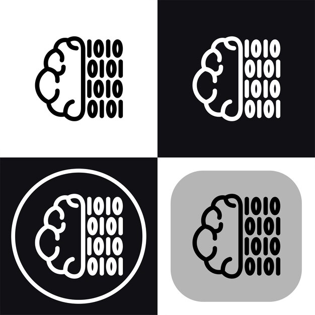 AI Brain Processing Data Binary Code and Neural Network Icon