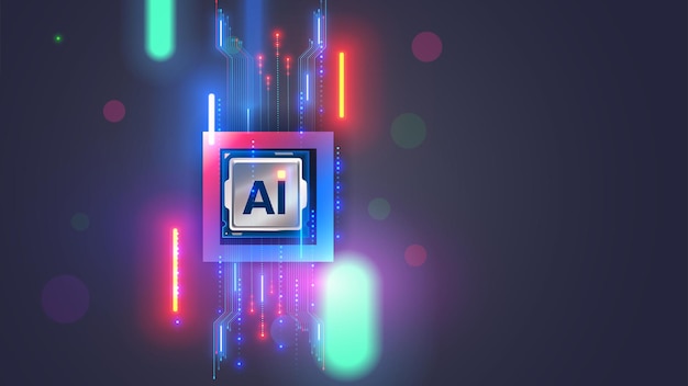 AI chip wallpaper Electronic chip or CPU with core AI in neon light with pcb lines Processor with letters AI front view Chip for neural networks Hardware artificial intelligence technology