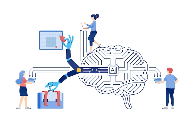 AI Illustration of People Using AI Chip Network for Accounting and Data Management