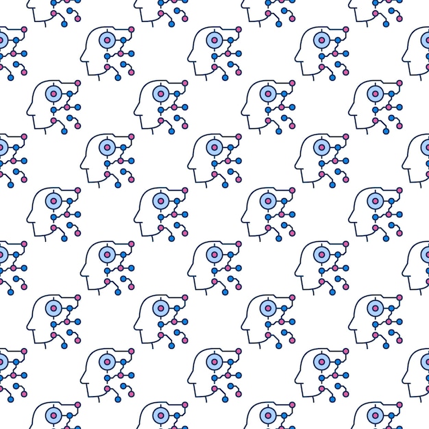 AI Technology Head vector colored seamless pattern