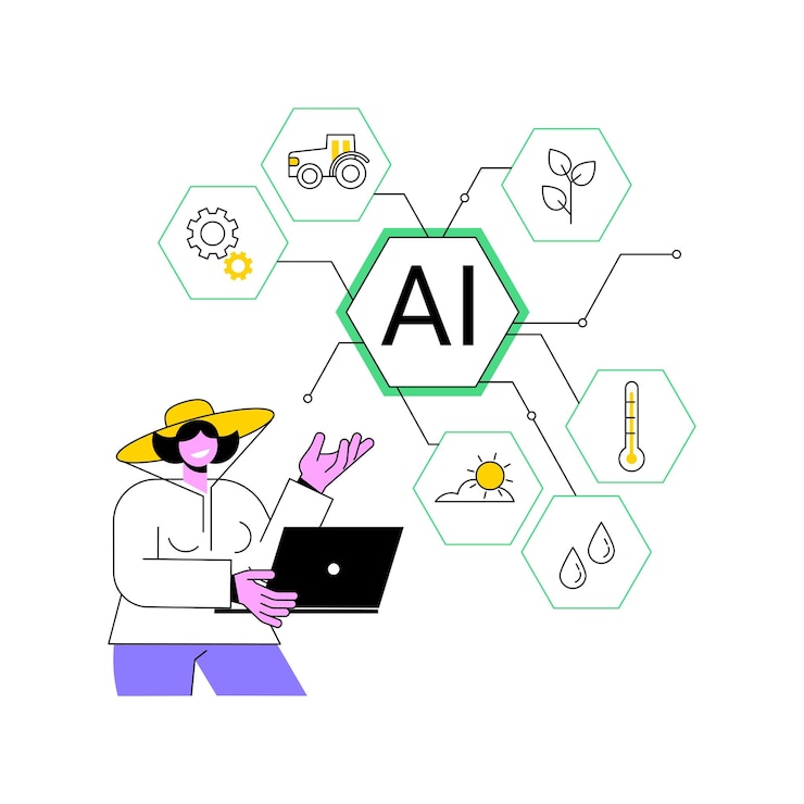 Vector aibacked agritech development abstract concept vector illustration agriculture development of