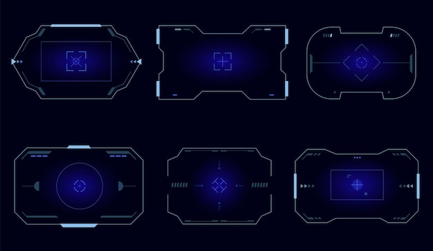 Aim frame ui HUD screen interface futuristic UI border target focus panel scifi game element with HUD control dashboard modern technology user interface Vector border set
