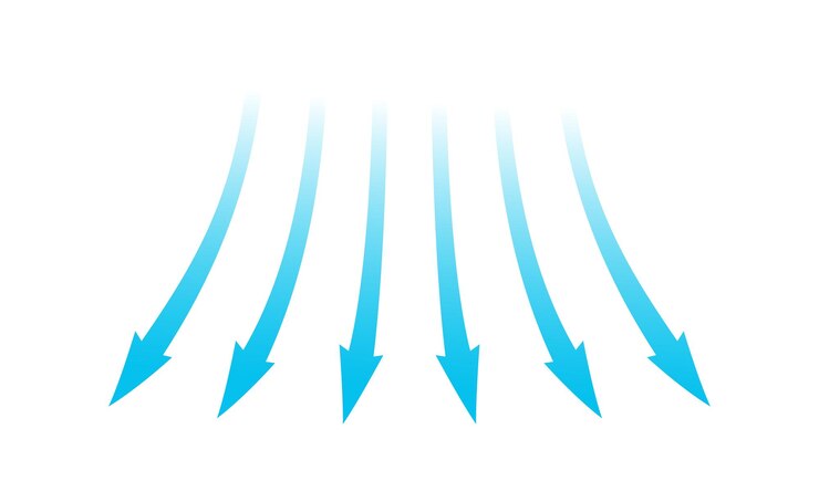 Air flow Blue arrows showing direction of air movement Wind direction arrows Blue cold fresh stream from the conditioner Vector illustration isolated on white background