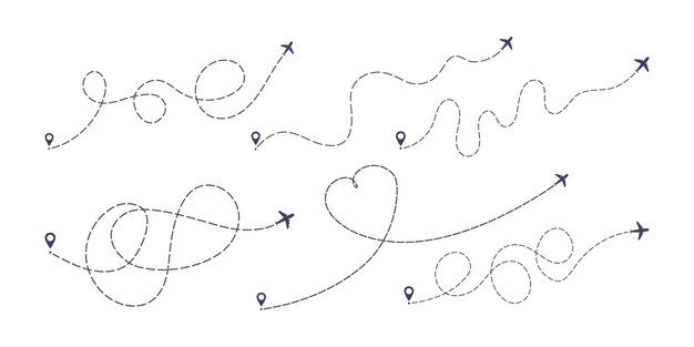 Airplane dashed line path flat style design vector illustration