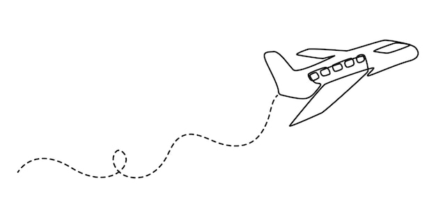 airplane line art style vector with transparent background continuous one line art drawing