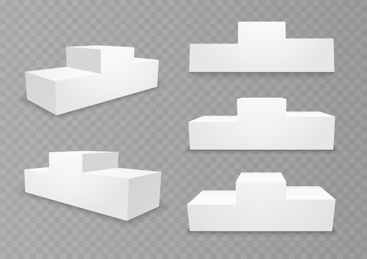 Vector alas untuk pemenang dengan anak tangga kosong. podium untuk upacara penghargaan, tempat untuk pemenang dan juara kontes. platform 3d diisolasi pada latar belakang transparan. ilustrasi.