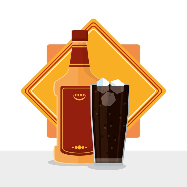 Vector alcohol drink bottle and cup 