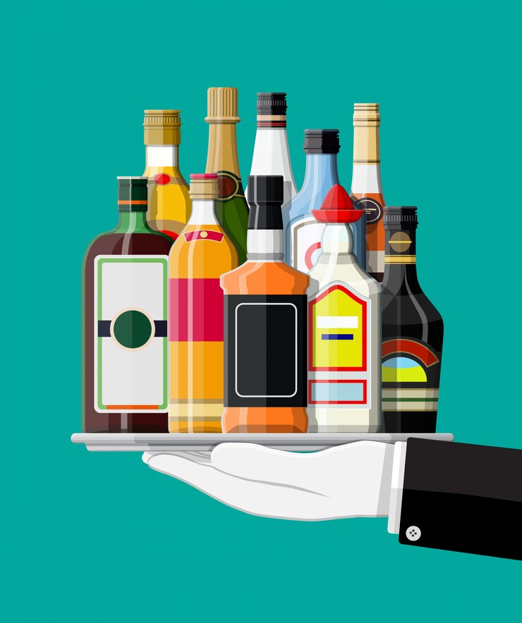 Vector alcohol drinks collection in tray