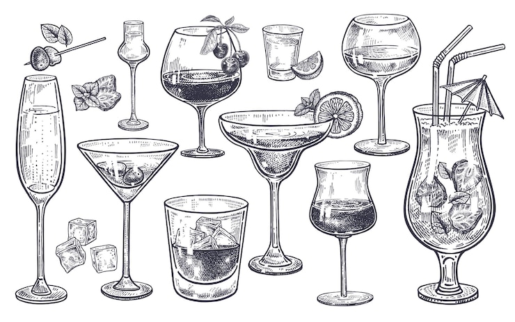Vector alcoholic drinks set