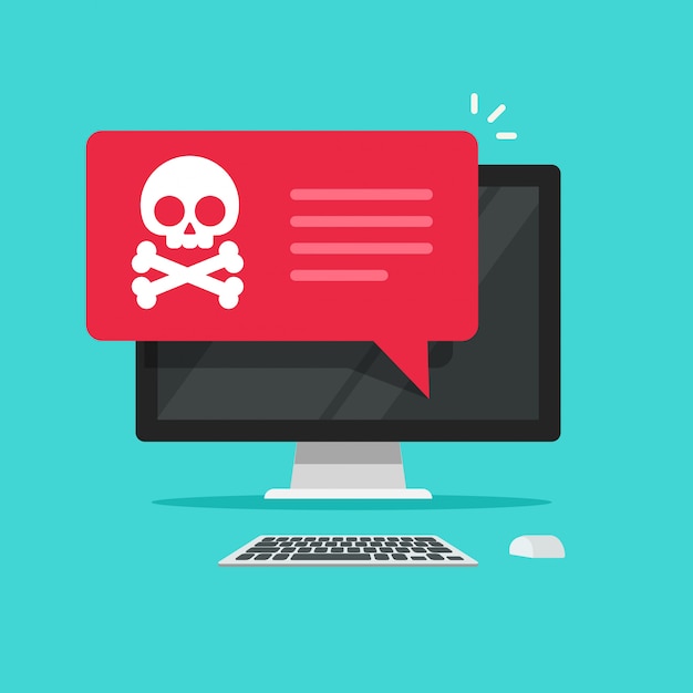 Alert notification or fraud internet error on desktop computer vector flat cartoon