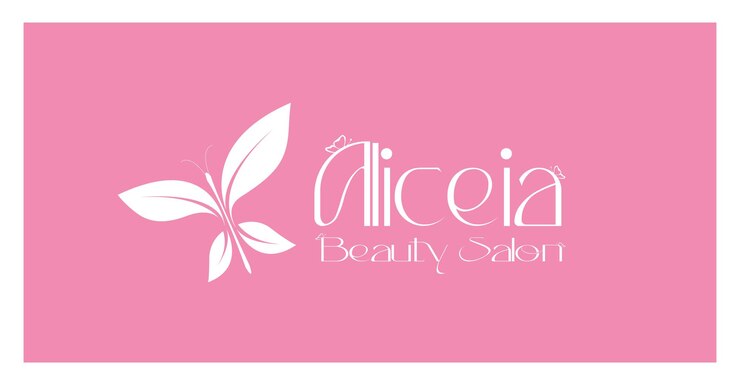 Aliceia beauty salon logo with butterfly on a pink background