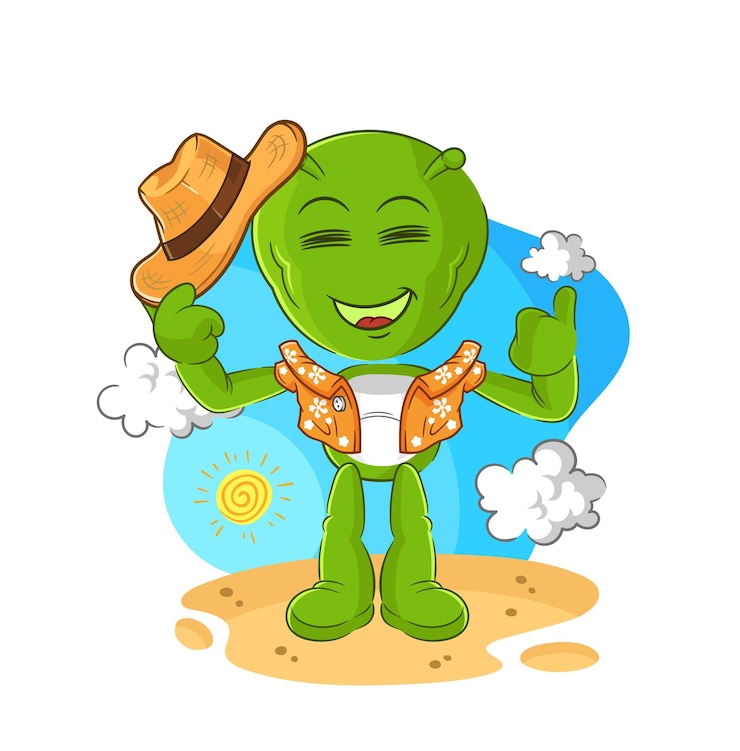 Vector alien go on vacation cartoon mascot vector