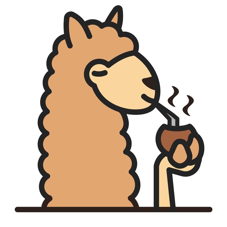 Vector alpaca drinking yerba mate