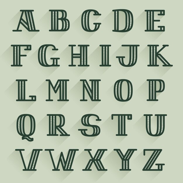 alphabet in retro money style with line pattern and shadow. vintage slab serif type for bank, bill, diploma, label and posters.