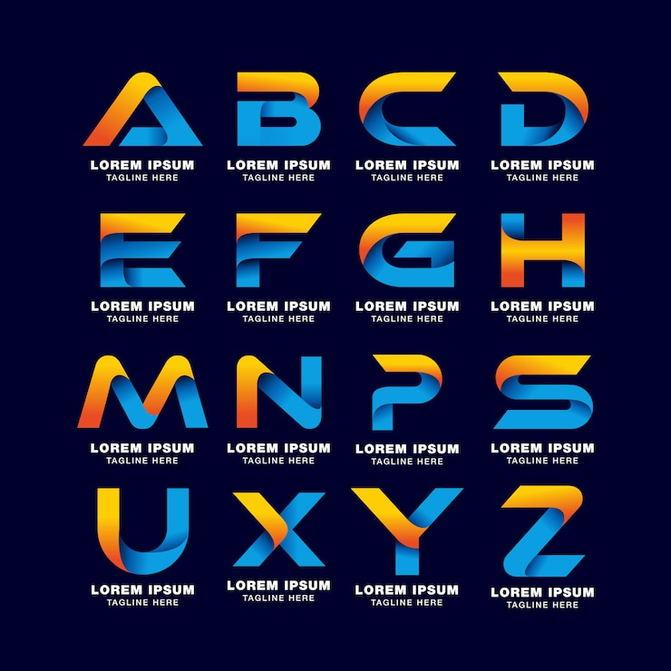 Vector alphabet letter logo template in gradients style. blue, yellow, and orange color