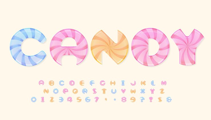 Vector alphabet made of lollipop candy . colorful  letters and numbers. 