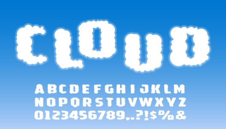 Alphabet set of symbols in the form of cartoon cloud