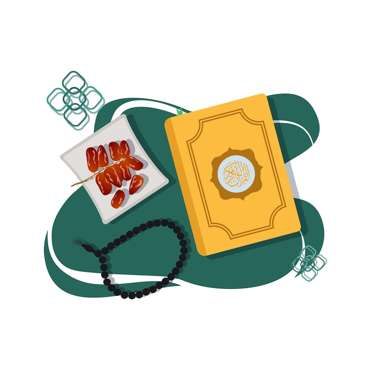 Vector alquran date palm fruit and muslim prayer beads vector illustration