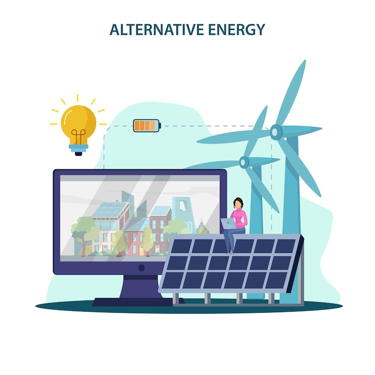 Vector alternative energy vector illustration idea of ecology frinedly power green city energy app