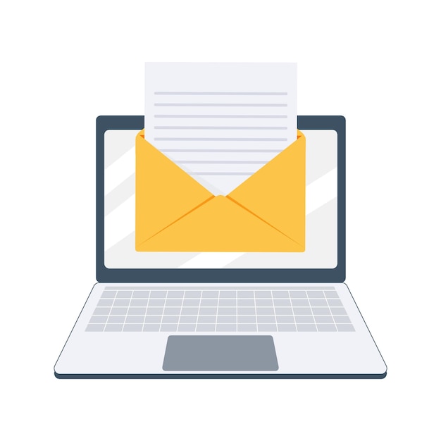 Amplop terbuka di layar laptop mengirim dan menerima email pesan email