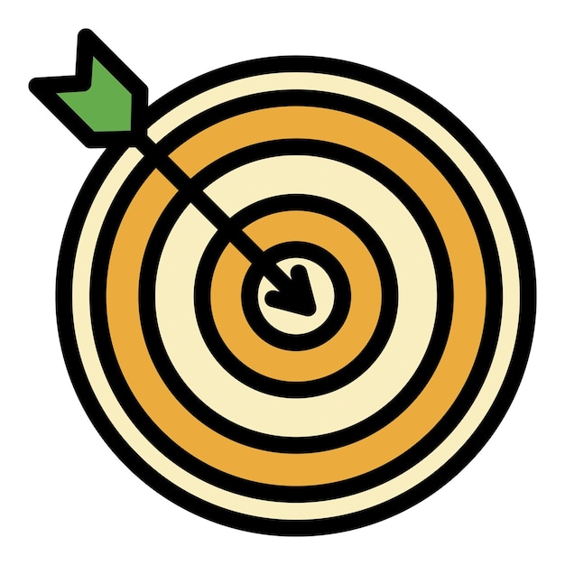 An arrow at a target icon Outline an arrow at a target vector icon color flat isolated