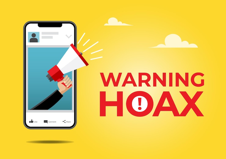 Vector an illustration of a male hand holding megaphone on mobile phone with fake news