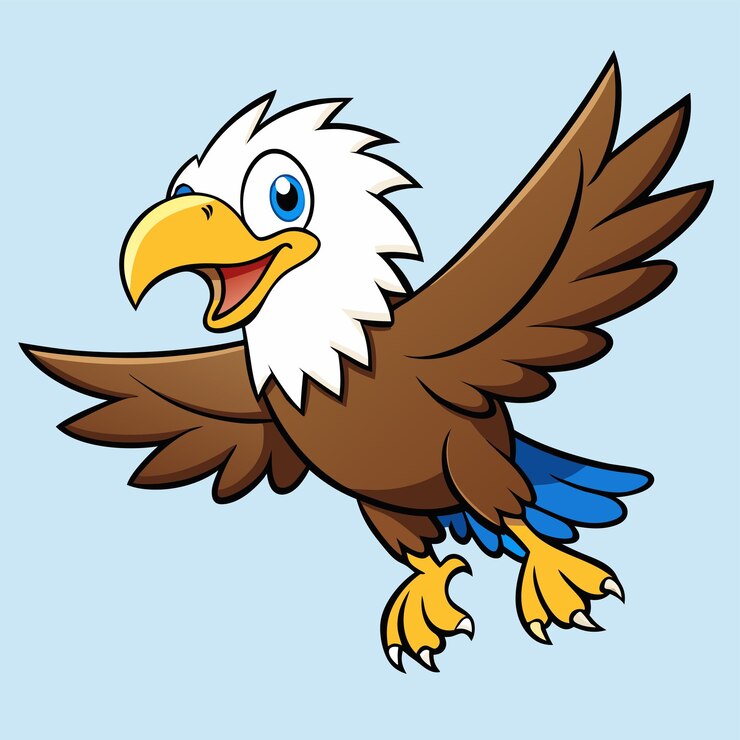 an image of a cartoon eagle with blue eyes and a blue beak