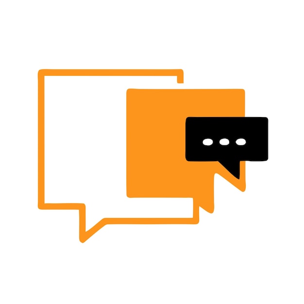 an orange and orange speech bubble with a black and orange background