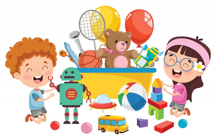Vector anak-anak bermain dengan berbagai mainan