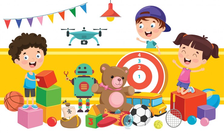 Vector anak-anak bermain dengan berbagai mainan