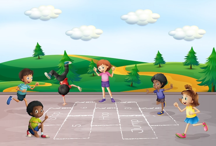 Vector anak-anak bermain engklek