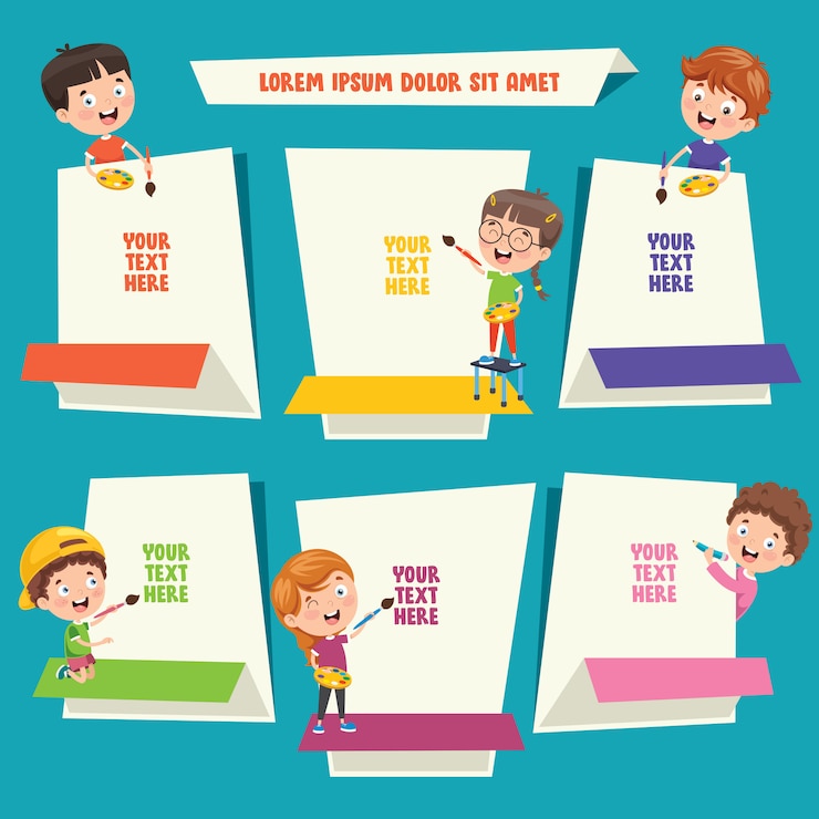 Vector anak-anak kartun dengan bingkai