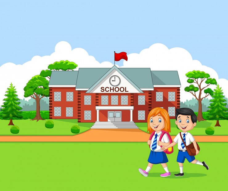 Anak-anak kecil bahagia pergi ke sekolah
