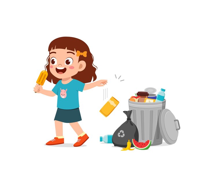 Vector anak kecil dengan perilaku buruk membuang sampah sembarangan