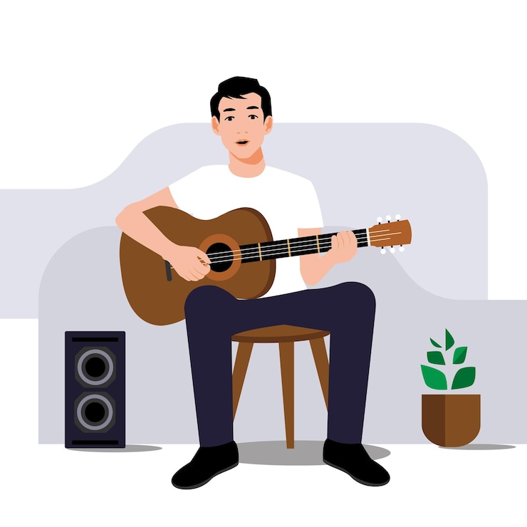 Vector anak laki-laki bermain gitar