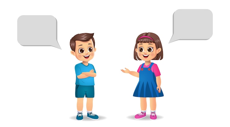 Anak perempuan dan anak laki-laki lucu sedang berbicara satu sama lain