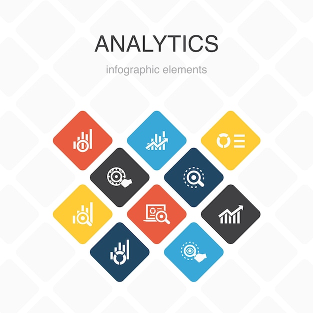 analytics infographic 10 option color design.linear graph, web research, trend, monitoring simple icons