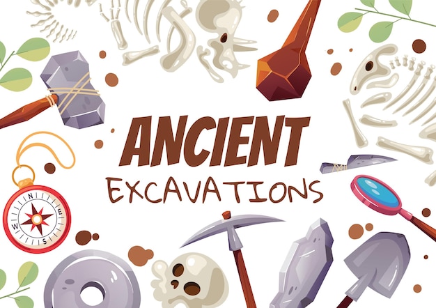 ancient excavation stone age civilization dinosaur banner background concept