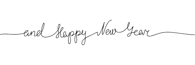 and happy new year one line continuous text text banner winter line art winter short phrase