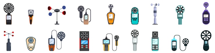Vector anemometer icons set set of anemometers measuring wind speed and direction