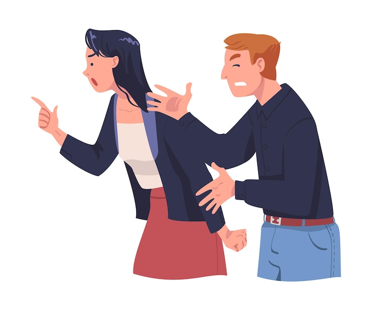 Vector angry man and woman arguing having conflict with somebody vector illustration